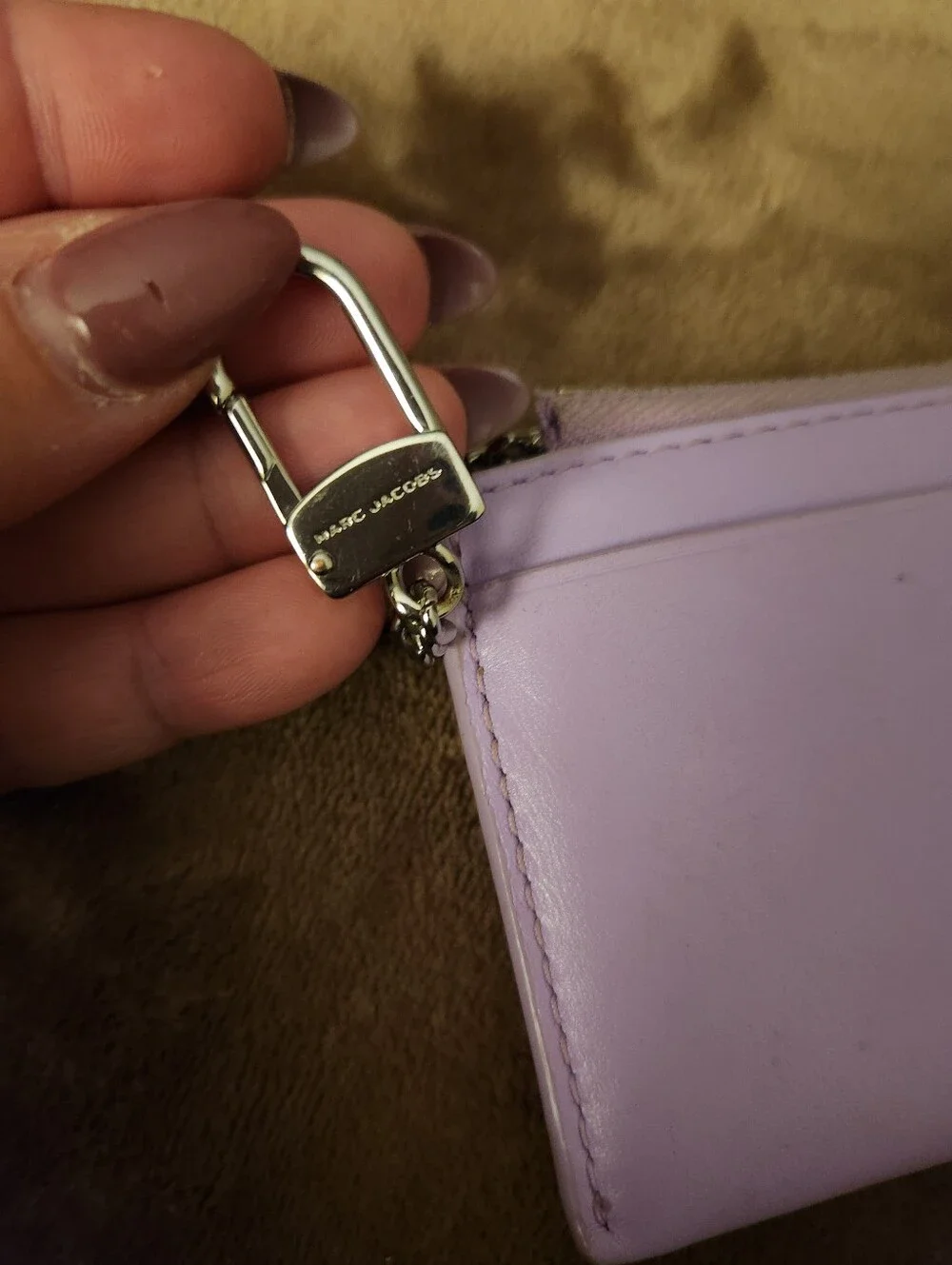 Marc Jacobs Lilac Leather Zip Wallet with Chain Detail